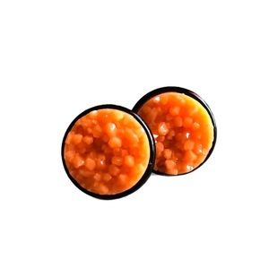 Neon Orange Chunky Druzy Black Stud Earrings!